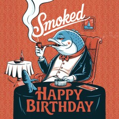 Chic Salmon Soirée: Elegant Vintage Illustration of a Smokin Salmon Dining Character