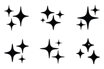 Sparkling star icons set, Sparkle shine star silhouette vector, Retro star vector icon