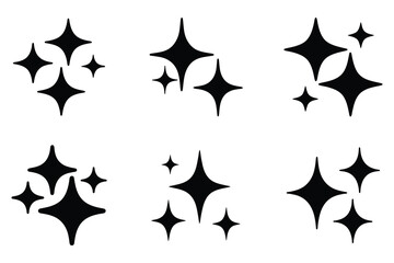 Sparkling star icons set, Sparkle shine star silhouette vector, Retro star vector icon