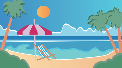 Vector illustration of sunny seaside vacation