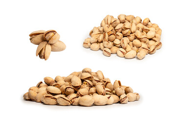 Tasty pistachios isolated on a white background.