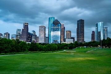 Obraz premium View of Downtown Houston at Twilight as viewed from Eleanor Tinsley Park