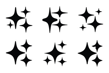Sparkling star icons set, Sparkle shine star silhouette vector, Retro star vector icon