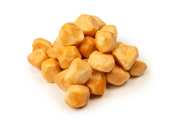 Piece of cheese isolated on white bacckground.