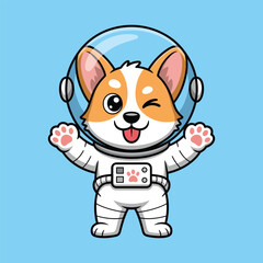 Cute corgi astronaut winking vector illustration isolated on white background
