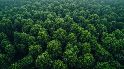 Obraz premium Aerial view of lush green forest canopy.