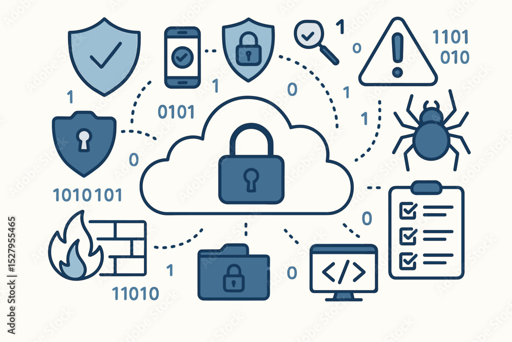 Aufkleber cybersecurity concept for cloud computing security. data protection and information privacy vector b