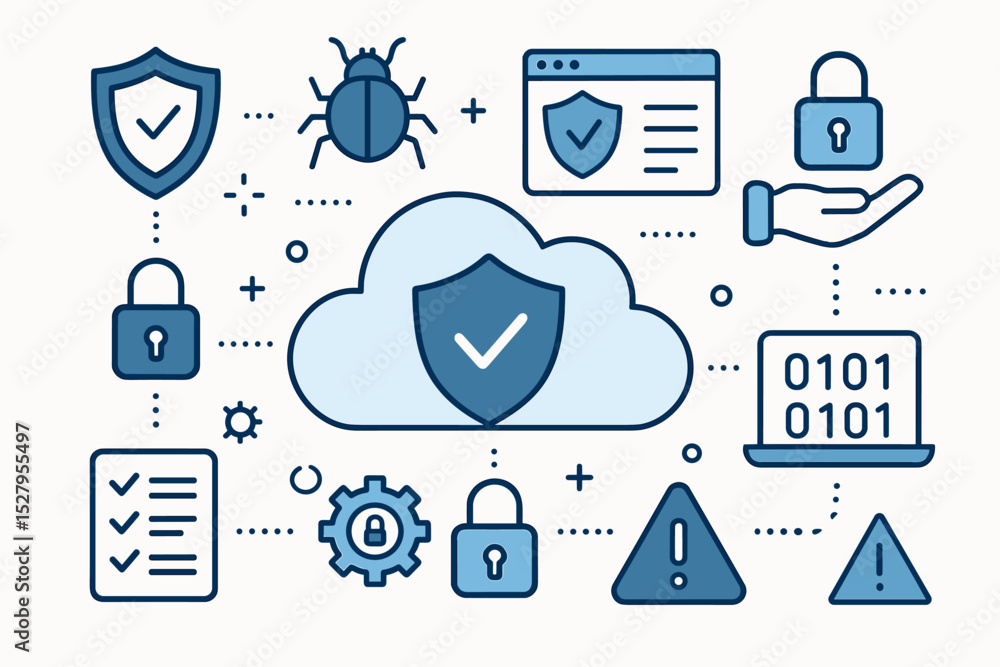Aufkleber cloud security and data protection vector icons. cybersecurity technology concept. illustration with