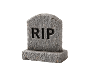 A solitary headstone with RIP etched on its surface, a somber symbol.