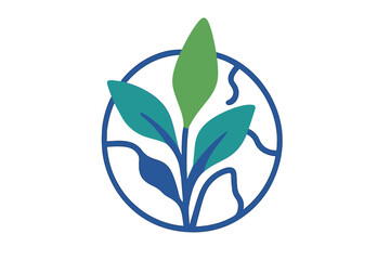 Green plant growing in blue circle with water illustration, nature and ecology concept, isolated cartoon vector icon