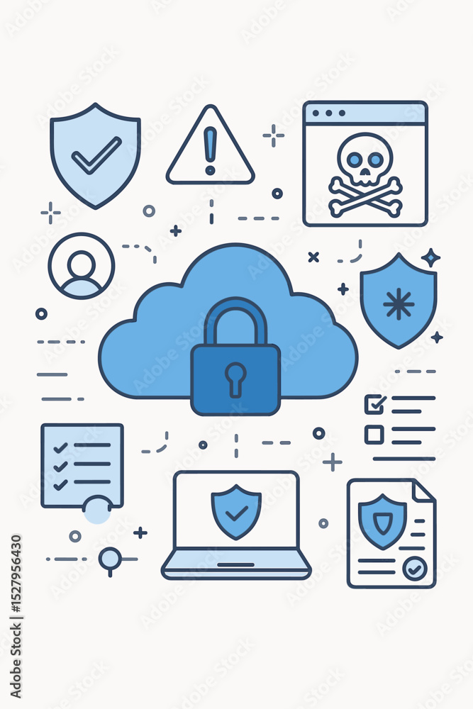Aufkleber cloud computing security vector illustration. cybersecurity and data protection concept with line ic