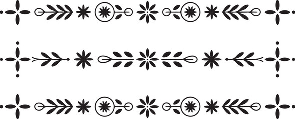 Border Silhouette Set with Floral Star Patterns for Vintage Art Design, Perfect for Decorative Frame Craft and Elegant Ornament Illustration