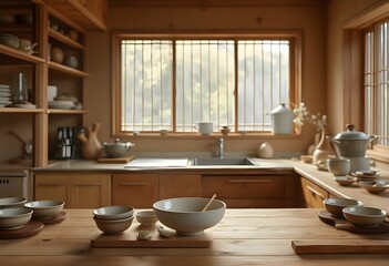 Warm Wooden Kitchen with Natural Light Streaming In