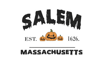 Salem Massachusetts 1626 – Vintage Text and Pumpkin Graphic sublimation Design