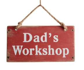 A charming wooden sign that reads 'Dad's Workshop', perfect for a father's space.