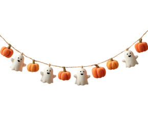 This whimsical garland showcases smiling ghosts and cheerful pumpkins, perfect for Halloween.