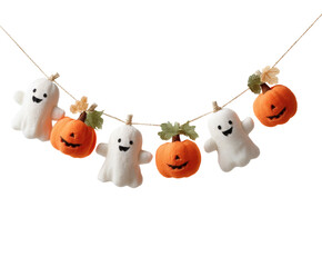 Halloween garland featuring adorable ghost and pumpkin decorations, perfect for festive decor.