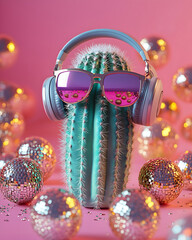 Party Cactus with Sunglasses and Headphones - Fun & Quirky Celebration