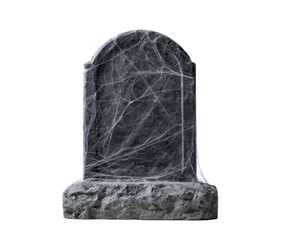 A spooky tombstone with spiderwebs, perfect for Halloween and horror themes.