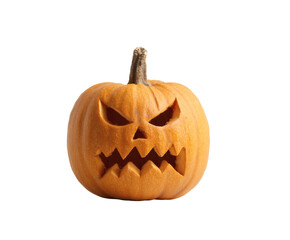 A carved pumpkin with a menacing face, ready for Halloween night.