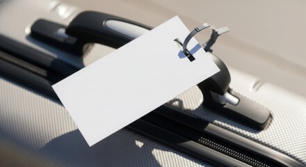 Ready for Adventure: Close-up of a Luggage Tag Attached to a Modern Suitcase, Perfect for Travel Mockups and Customizable Messaging, Ideal for Travel Agencies and Online Tourism Content