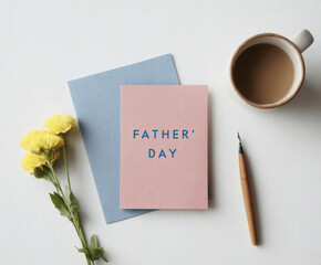 A beautiful Father's Day scene with a card, coffee, and flowers.