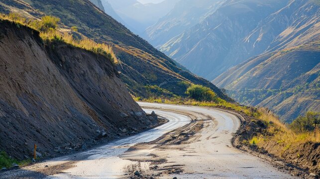 A landslide blocking a winding hillside road, illustrating the sudden occurrence of impassable obstacles