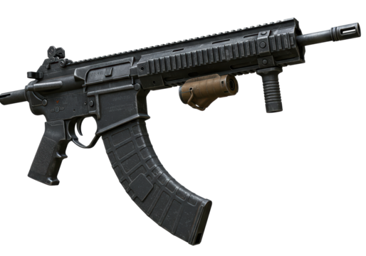 Isolated Modern Black Assault Rifle Detailed View