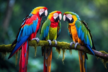 Fototapeta premium Vibrant Parrots in Tropical Jungle 