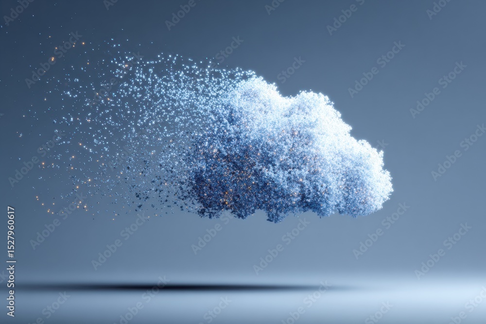 Poster Cloud System Error Symbol Transforming Into Particles and Dissolving in a Soft Upper Margin