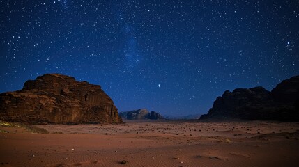 A star-filled night sky above a calm desert landscape, embodying the unchanging beauty of celestial immutability