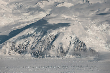 Aerial view of mountain winter landscape.