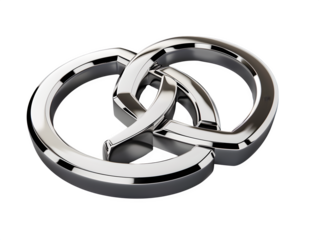 A hyper-realistic minimalist business logo featuring a sleek, metallic monogram of intertwined initials.