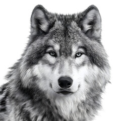 Fototapeta premium A portrait of a gray wolf with detailed fur, on a white background, 