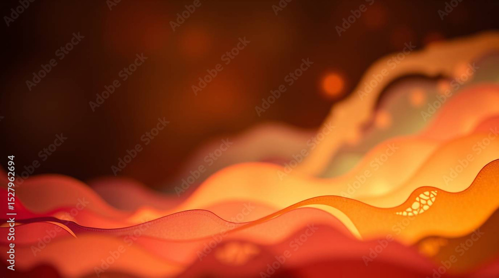 Aufkleber abstract orange and red waves flowing with a dark background and a bokeh effect in the distance