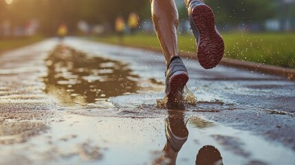 A runner encountering a large puddle on the track, illustrating the temporary impediments faced in reaching goals