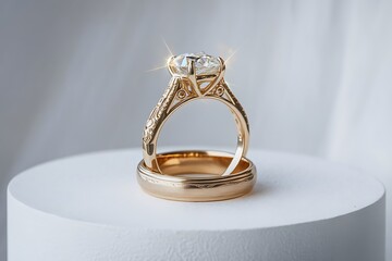 A Stunning Engagement Ring Set with Dazzling Diamond Centerpiece