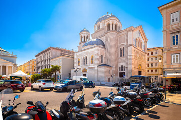 Trieste, Italy. Serbian Orthodox Church of Saint Spyridon in Trieste street view,