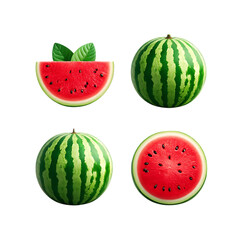 Juicy Watermelon on clean background, Slices & Whole Fruit Photography