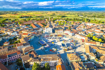 Palmanova, Italy. Town of Palmanova hexagonal square fun park aerial view, UNESCO world heritage site