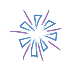 Geometric fireworks explosion with blue and purple strokes and angular design