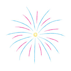 Obraz premium Fireworks burst with blue and pink rays radiating from a yellow center