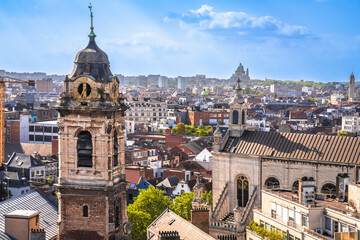 Brussels, Belgium. Brussels rooftops and church towers view