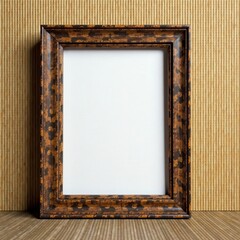 Cracked, aged wooden picture frame, rectangular shape, isolated on white, template