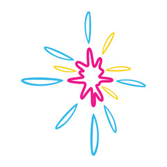 Naklejka premium Star-Shaped Firework in Pink, Blue, and Yellow