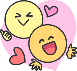 Vector Cartoon of Cute Happy Face Emoticons Duo. Perfect for social media, stickers, greeting cards, and emotional branding visuals. Emotion icons, cartoon faces, and joyful communication.