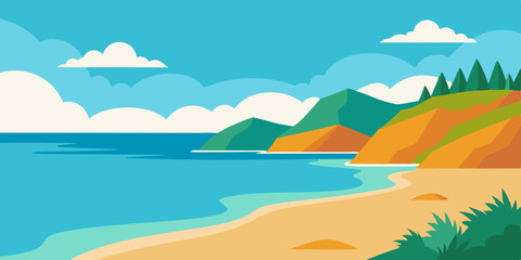 A calm sheltered secluded sunny and warm coastal bay cartoon video background scene vector illustration