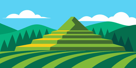 Obraz premium A lush green stepped asian farming and scenic rice cartoon video background scene vector illustration