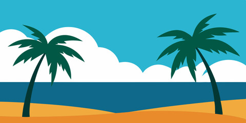 A relaxing tropical paradise beautiful sandy beach cartoon video background scene vector illustration