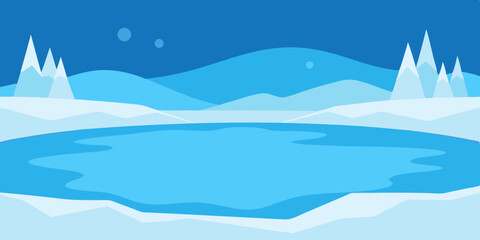 A cracked solid flat and white beautiful frozen lake cartoon video background scene vector illustration